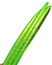 Load image into Gallery viewer, view of three lime green hula hoops for adult beginners with bright colours