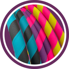 Load image into Gallery viewer, three colours of taped polypro hoops up close