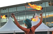 Load image into Gallery viewer, Person holding flaming hoop with three fire wicks