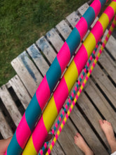 Load image into Gallery viewer, striped hula hoops with colourful griptape for fitness