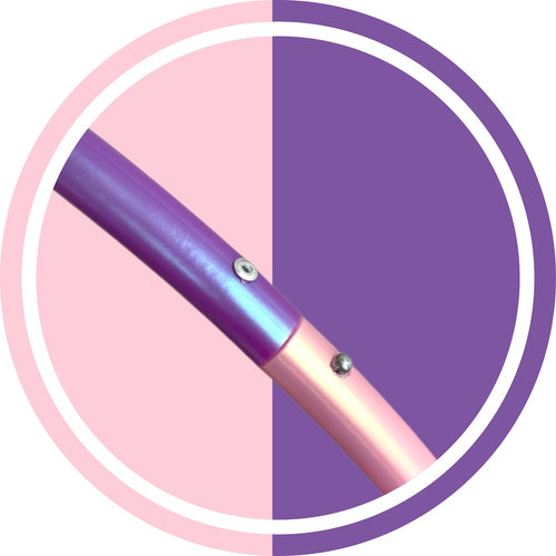 close up of pink and purple hula hoop snap mechanism