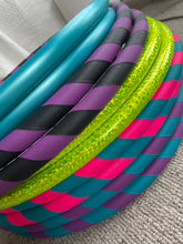 Load image into Gallery viewer, striped hula hoops with colourful griptape for fitness
