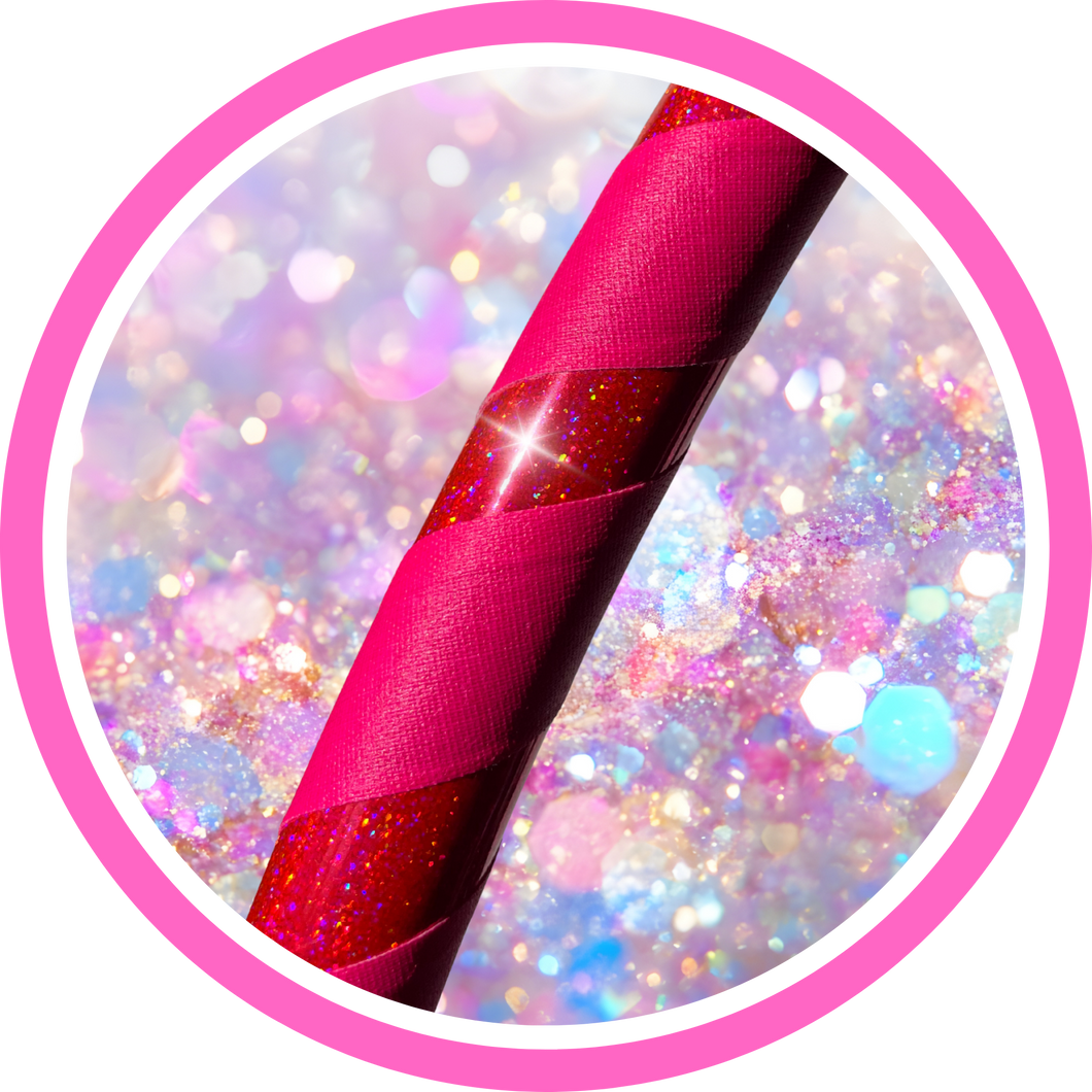 pink sparkly hula hoop with pink grip tape and glitter
