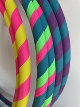 Load image into Gallery viewer, three striped hoops in pink yellow turquoise and green
