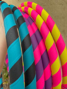 three striped fitness hula hoops double-coiled for postage