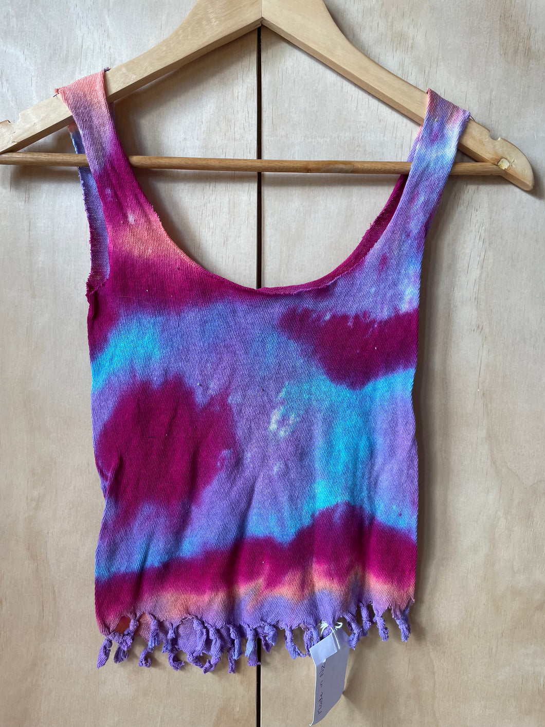 womans Tiedye top in purple blue and pink